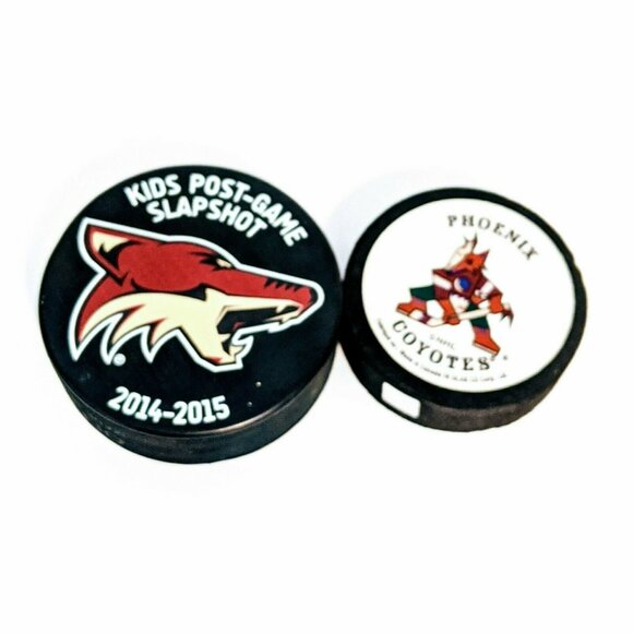Phoenix Coyotes 2014-2015 NHL Hockey Puck Kids Post-Game Slapshot and Mini Puck - Picture 1 of 3